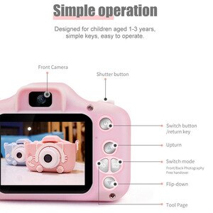 Dual Lens USB Charging 2 Inch HD Screen Cartoon Take Pictures Plastic Children Camera With Protective Case Birthday Gift Digital