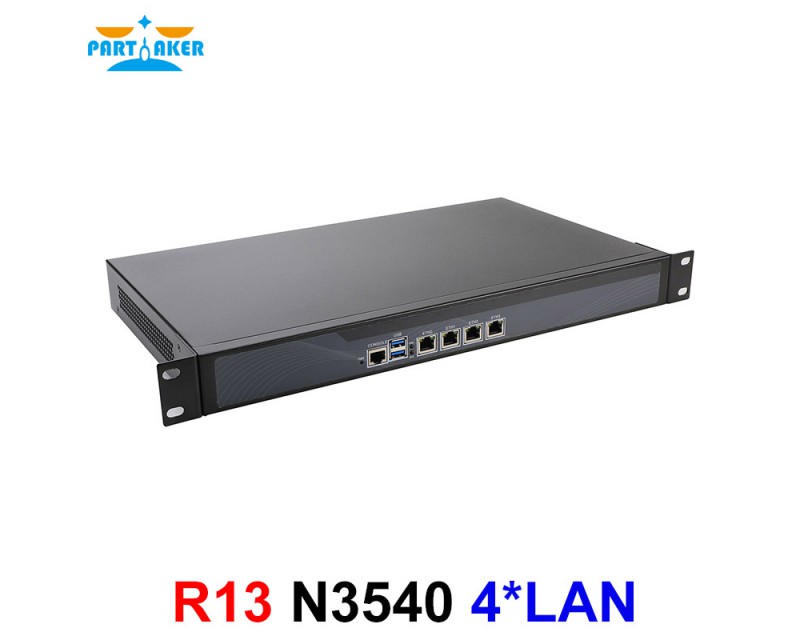 Partaker R13 Firewall VPN 1U Network Security Appliance Intel N3540 Router PC with 4 Intel Gigabit LAN 2*USB 1*COM 1*VGA