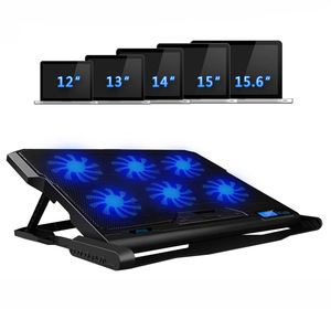 SeenDa Laptop Cooling Pad 6 Cooling Fans and Double USB Ports Laptop Cooler with Light LCD Display Notebook Stand for 12-16 inch