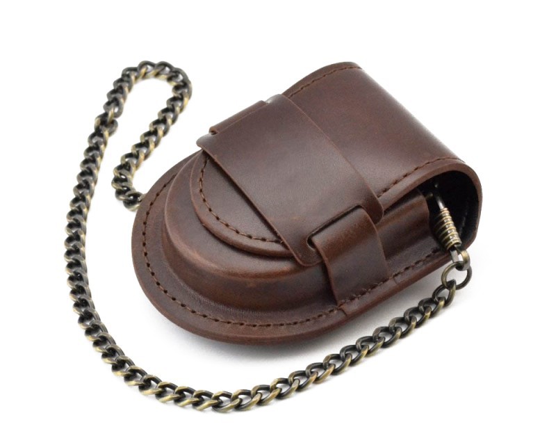 Male Back Brown Cover Vintage Classic Pocket Watch Box Holder Storage Case Coin Purse Pouch Bag With Chain