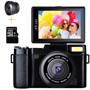 24MP Video Camera 4X Zoom Rotatable Screen Full HD 1080P Anti-shake SLR Camcorder Photo w/ Wide Lens and 32GB Card