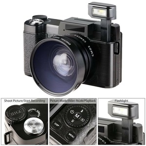 24MP Video Camera 4X Zoom Rotatable Screen Full HD 1080P Anti-shake SLR Camcorder Photo w/ Wide Lens and 32GB Card